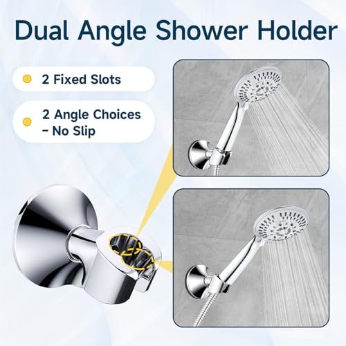 BRIGHT SHOWERS Strong Adhesive Shower Head Holder with Dual Angle Adjustable, Wall Mounted Handheld Shower Bracket, Easy Installation, Screw Mounting Options, Chrome - color: Chrome, style: Adhesive & Screw - 2 Angles