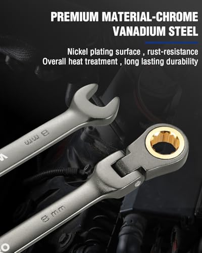 WORKPRO 8 mm Flex-Head Ratcheting Combination Wrench, Nickel Plating - size: 8 mm, style: Nickel Plating
