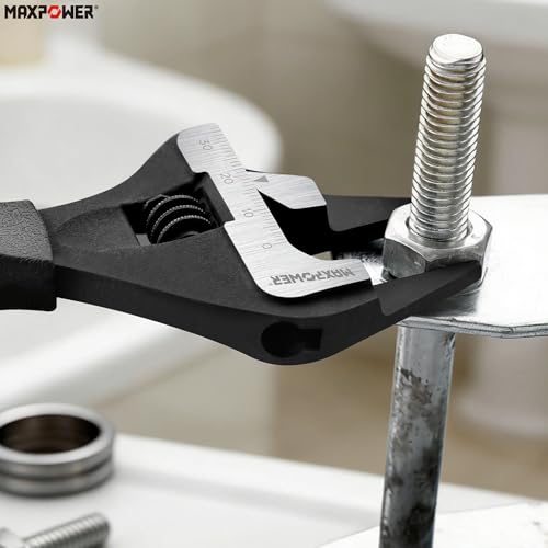 MAXPOWER 6-inch Slim Jaw Adjustable Wrench, Extra Thin Jaw Wide Opening Wrench, Dual Scale with Metric and SAE, Soft Grip Handle - size: 6"