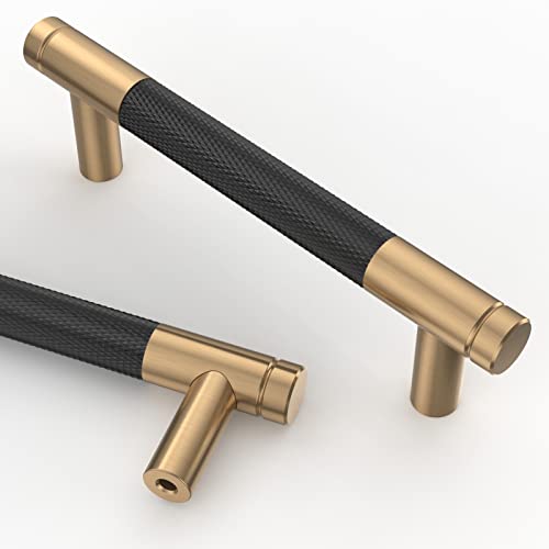Asidrama 10 Pack 3.75 Inch(96mm) Matte Black and Champagne Bronze Cabinet Pulls Knurled Cabinet Handles Cupboard Handles Kitchen Cabinet Hardware for Cupboard Drawer Pulls - color: Black-Champagne Bronze, size: 3.75" Hole Center, style: 10 Pack