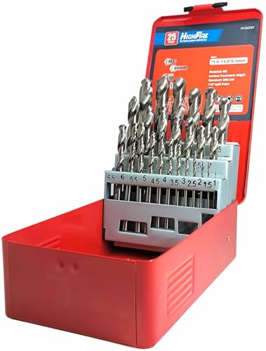 HIGHFIRE 25PCS HSS Metric Drill Bits Set (1mm-13mm/25pcs), Straight Shank Jobber Drill Bits, Metal HSS Twist Drill Bits for Stainless Steel Hard Metal and Cast Iron - size: 25PCS