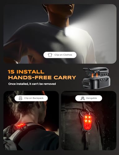 Zewdov 500LM Ultra Bright Mini Clip-on Flashlight Rechargeable, 10 Modes Hands-Free Pocket EDC Small Flashlight, Waterproof Running Lights for Runners/Emergency/Work/Hiking, Commercial Strobe Light