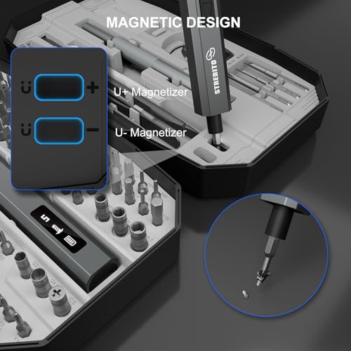 STREBITO 155 in 1 Electric Screwdriver Set, Electric Precision Screwdriver | Upgraded 5 Torque & Indicator, 140 S2 Magnetic Bits, 500mAh Battery, Electronics Tool Kit for RC, Computer, PC, Laptop, Phone - color: Upgraded-grey