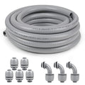 3/4inch 100ft Liquid-Tight Conduit and Connector Kit,Flexible Non Metallic Liquid Tight Electrical Conduit Kit with 5* Straight and 3 * 90-Degree Connector Fittings,3/4 in. Dia - size: 3/4inch 100ft