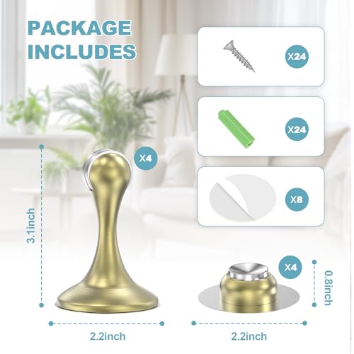 1 Pack Magnetic Door Stoppers, Stainless Steel Door Stops for Wall and Floor Mounting, Door Holder Keep Door Open, No Drilling Door Stop with 4D Adhesive Tapes, Gold - color: Gold, size: 1 Pack