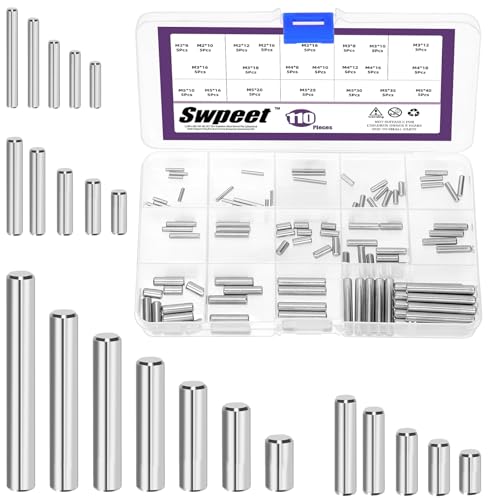 Swpeet 110Pcs 304 Stainless Steel M2/M3/M4/M5 Dowel Pins Assortment Kit - Metric Cylindrical Pins for Shelf Support, Furniture Assembly & Industrial Maintenance ( Includes Storage Box) - size: M2