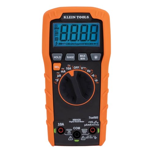 Klein Tools MM420 Digital Multimeter, Auto-Ranging TRMS Multimeter, 600V AC/DC Voltage, 10A AC/DC Current, 50 MOhms Resistance - size: Auto-Ranging