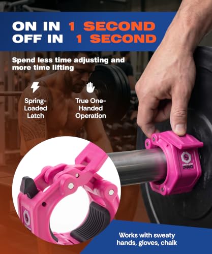 Lock-Jaw PRO 2 Barbell Collars/Clamps, 2"/50mm Olympic Bars - color: Pink