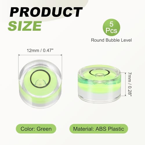 PATIKIL 5pcs Round Bubble Level 12x7mm Mini Circular Bullseye Spirit Levels Measuring Layout Tools for Leveling Camera Tripod Telescope Workshop Turntable Pictures Frame, Green