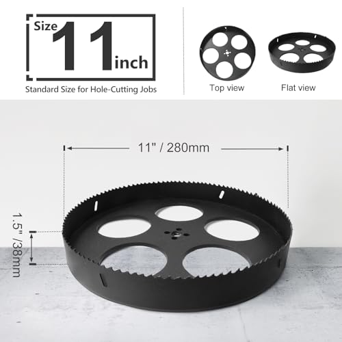 11 Inch Hole Saw with 1/2" Triangle Shank Quick Change Arbor, JTemgle Bi-Metal Hole Saw Heavy Duty Hole Cutting Tool for Cornhole Boards, Recessed Lights, Wood, Plastic, Drywall & Soft Metal - size: 11"