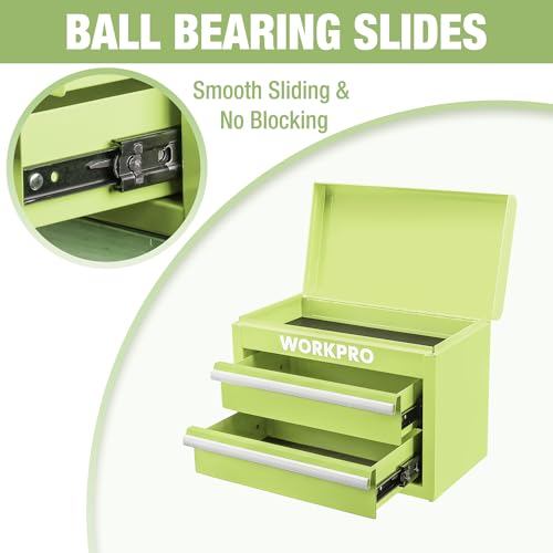 WORKPRO Metal Mini Tool Box with 2 Drawers and Top Storage - color: Macaron Green