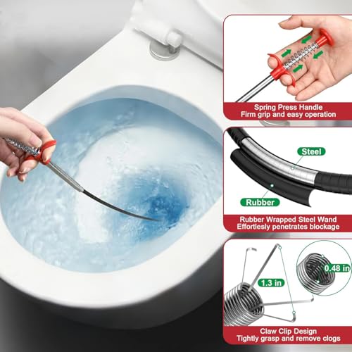 118-Inch Flexible Drain Snake with 4-Claw Grabber for Deep Clogs & Items - style: 118 IN