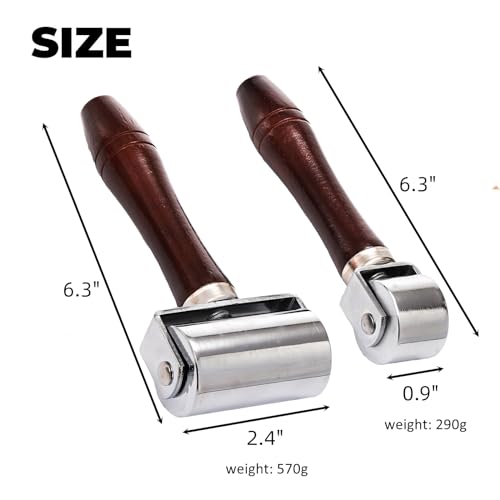 ZOOFOX 2 Pack Leather Press Edge Roller, Heavy-Duty Seam Roller for Leather, Leather Craft Platen Tools with Easy to Grip Handle for Quilting, Sewing, Wallpaper