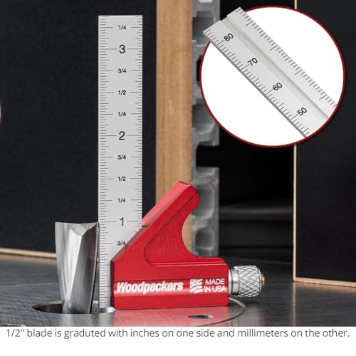 Woodpeckers Mini Combination Square, Check Square and 45° in Tight Joinery with 1/2" and 1/4" Blades, Made in USA - MNCSQ-AL