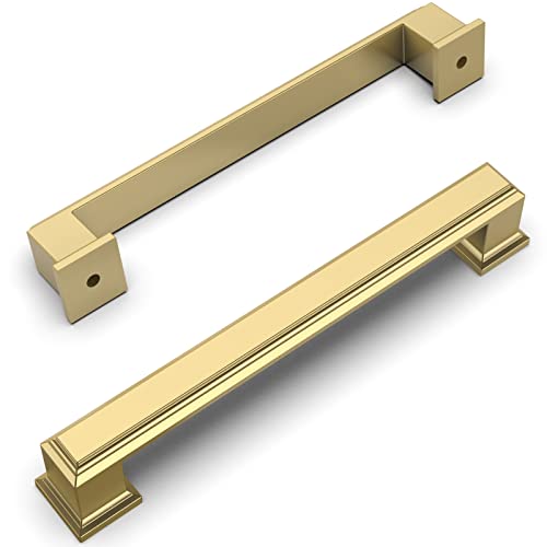 Amerdeco 10 Pack Brushed Gold Drawer Pulls 5" - color: Brushed Gold, size: 5" hole center, style: 10 Pack