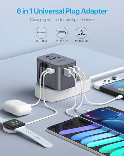 VINTAR Universal Travel Adapter 35.5W, 6-in-1 with 3 USB-A QC & 2 USB-C PD - color: 35.5W Silver