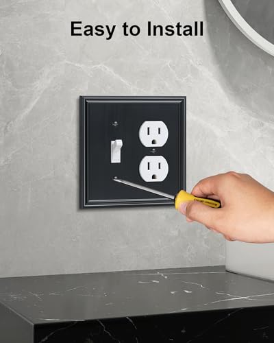 2-Pack Zinc Alloy Combo Toggle/Duplex Light Switch Cover Plate - color: Black, size: 1 Toggle/1 Duplex 2PK