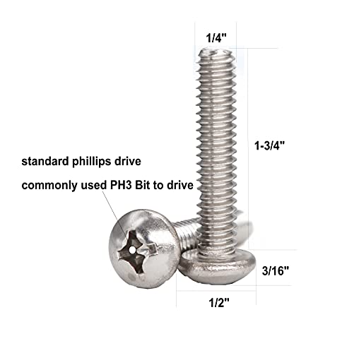 20pcs 1/4"-20 x 1-3/4" Pan Head Bolts Machine Screws, Phillips Drive, 304 Stainless Steel 18-8, Bright Finish, Fully Machine Thread - size: 1/4 x 1-3/4 Inch(20pcs)