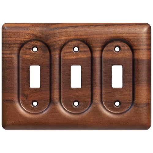 Solid Walnut Triple Switch Plate 3-Gang Light Switch Wall Cover for Decorative and Functional Home Accents - color: Walnut wood, size: Triple Rocker