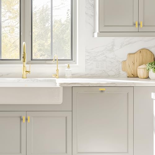 JOY DECOR Gold Cabinet Handles Square Cabinet Pulls, Single Hole, 10 Pack - size: Single Hole