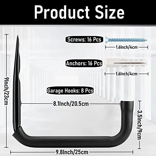 8 Pack Ladder Hooks 9.8Inch Garage Storage Utility Hook Heavy Duty Wall Mounted Storage Organizer Hanging Folding Chair Bike Ski Tool - style: 9.8Inch, Pack of 8