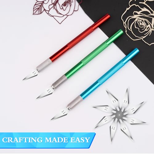 JETMORE Exacto Knife Set, Hobby Knife with 30#11 Blades for Art and Crafts - color: Red-green-blue-33pcs