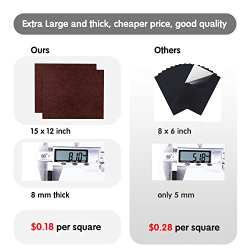 8 MM Thick Felt Furniture Pads (2 Pack), 15’’ x 12’’ Brown Felt Pads for Furniture, Cuttable Felt Furniture Pads for Hardwood Floors, Thick Felt Sheets for Crafts (Non-Adhesive) | Felt Pads for Furniture Protect, Cuttable Felt Furniture Pads for Hardwood
