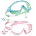 Aegend New Kids 2 Pack Wide View Swim Goggles, Anti-Fog/UV No Leak Goggles with Ear Plugs Kids 3-14 - color: Light Green & Pink