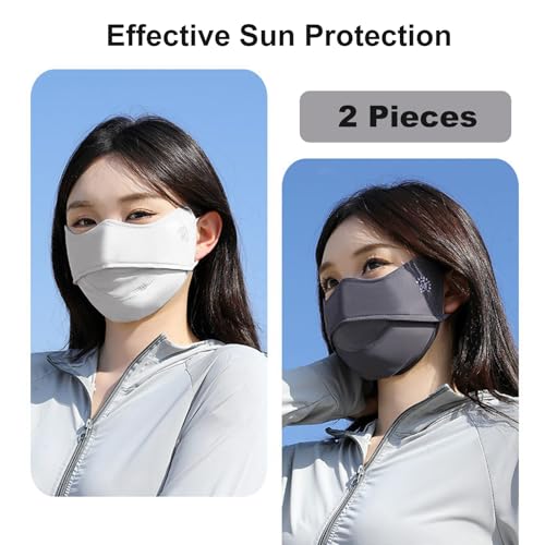 2Pcs UV Face Mask, Sun Masks for Women, Cooling Breathable Face Cover for Outdoors, Washable Reusable - color: Light Grey, Dark Grey