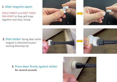 wAgi Doorstop Magnet, 2 Pack, 7-Second Install, White, Paintable, Attracts to existing Metal Spring Doorstop; for Hollow-core Interior Door; Adhesive Tape; Powerful Magnet, 4,000 Gauss Strength