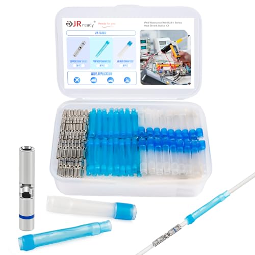 JRready 50Sets D-436 Series Heat Shrink Butt Splice Connector 20-16 AWG(D-436-37 M81824/1-2 Equivalent) IP68 Waterproof Blue Environmental Butt Splice with PVDF/PE Tubes ST6385-16-50 Wire Connectors - color: 16#Blue-50Sets