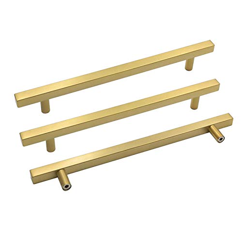 Goldenwarm 10 Pack 8 Inch Gold Cabinet Handles Brushed Brass Kitchen Pulls - color: Gold, size: 8 Inch Hole Center