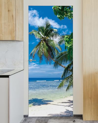 FLFK Door Mural Sticker - Beach Palms,Peel and Stick,Combined Size 32"x80",Split into 2 Pieces - color: Mt5466, size: 32"x80"