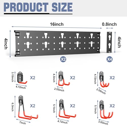 WALMANN Garage Wall Mounted Garden Tool Hooks, Folding Chair Storage Rack - style: Hooks with 2 Tracks