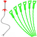 Drain Clog Remover - Gutter Cleaning Tools Drain Cleaner for Toilet Sewer Shower Kitchen Bathroom Tub Clogged Drains Opener Cleaning Tool, Flexible Grabber Claw Pick Up Reacher (7-in-1) - color: Green 6+1