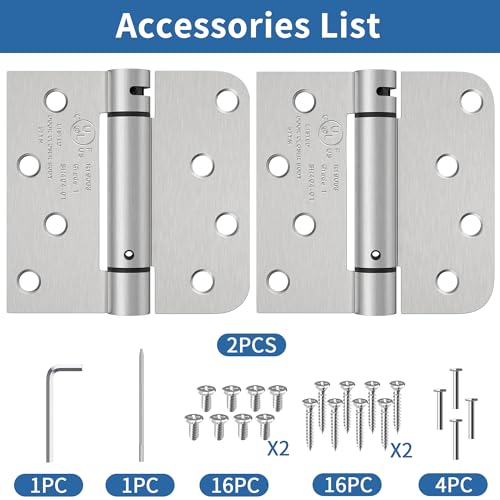 4 Inch Self Closing Door Hinges, Brushed Nickel Spring Loaded Hinges 2 Pack