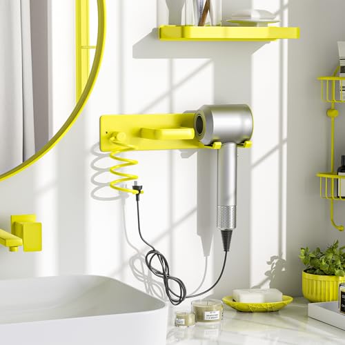 Tindbea Hair Dryer Holder Wall Mount Aluminum Alloy Hot Tools Organizer - color: Bright Yellow