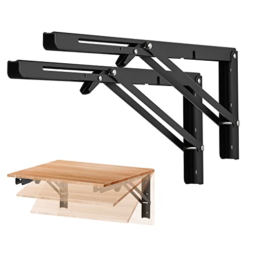 Ravinte Matte Black Folding Shelf Brackets, 16 Inch, 2 Pack - size: 16 Inch