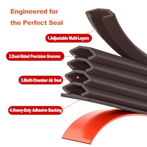 Rip-to-Fit Weather Stripping – 20 Feet, 5-Layer Adjustable Self-Adhesive Weather Seal Strips Fits Big Gaps(0.04-0.59 Inch), for Door Frame Door Insulation Strip Waterproof, Black - color: Black