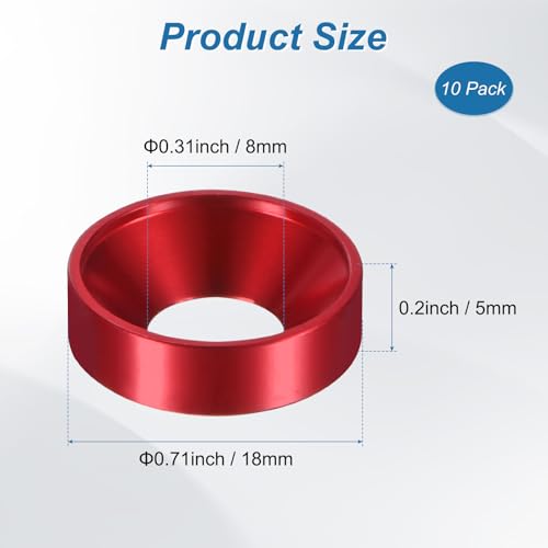 M METERXITY 10-Pack M8 Countersunk Finish Washers, Hole Dia 0.31"/8mm Alloy Aluminum Finish Cup Washer Screw Head Gasket for Industrial/Screw RC/Car/Motorcycle/Mechanical Parts [Red] - color: Red