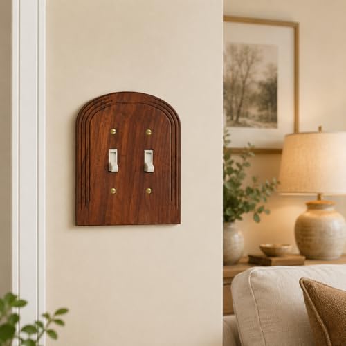 DoubleFill 4 Pcs Walnut Wood Switch Cover,14 * 14.2cm,Arch Double Hole - color: Arch Double Hole, size: 14.2 x 14 cm