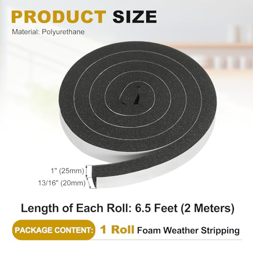 uxcell Weather Stripping Door Seal, 1" x 13/16" x 6.5 Ft Adhesive Foam Tape Seal Soundproof Insulation Strips for Door Frame Window Gaps (1 Roll, 6.5 Feet) - size: 1" x 13/16" (6.5 Ft)
