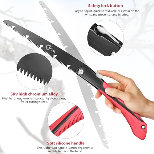 10 inch Folding Saw, SK9 High Carbon Steel Pruning Hand Saw | for Wood Cutting, Tree Trimming, Camping and Gardening Work, Gifts for Men