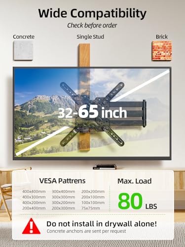 USX MOUNT Long Arm TV Wall Mount for Most 32-65 Inch TVs, 29 Inch Long Extension TV Mount Swivel and Tilt, Full Motion Corner Wall Mount Tv Bracket Fit Max VESA 400 x 400mm, Up to 80 lbs - size: 32-65 Inch