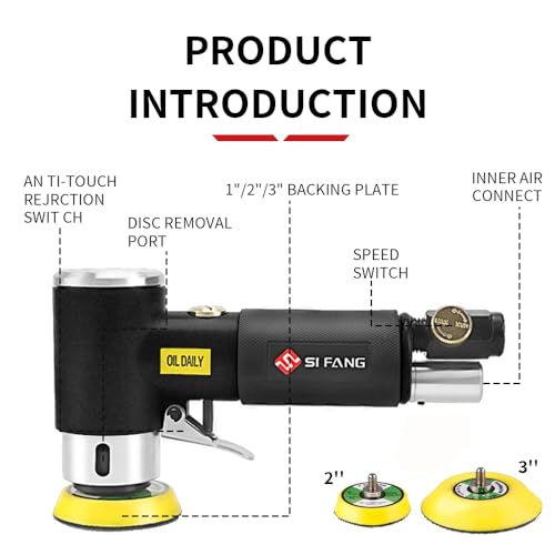 SI FANG Black 2" 3" Mini Orbital Air Sander & Polisher Kit for Auto Body Work - style: 2"3" Buffer Kit