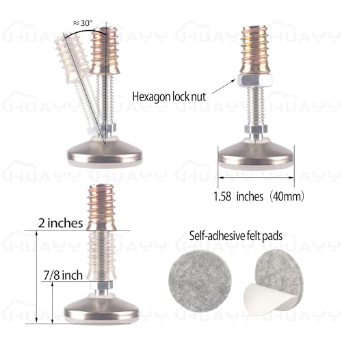 HUAYY Furniture Levelers Swivel Feet,Angle Height Adjustable(3/8-16 Nut Inserts Kits-4 Sets),Heavy Duty Leveling Legs for Table Chairs Cabinets Sofa,with High-Density Self-Adhesive Felt Pads - size: 3/8-16 Kits-4 Sets