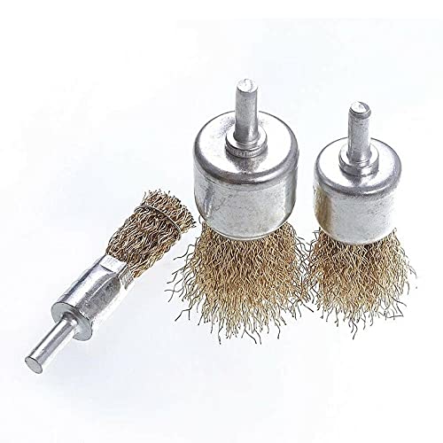 18 Pack Wire End Brush Set, Brass Wire Brush for Drill ,6 Sizes 0.012" Crimped Wire Wheel for Drill 1/4 Inch Shank, for Drill Attachment