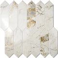 Vamos Tile Glossy Pandora Marble with Gold Veining Backsplash Tile Peel and Stick, 12.8 x 12.8 Inch 10 Sheets Long Hexagon PVC Self Adhesive Mosaic Tiles Stick on Backsplash for Kitchen and Bathroom - color: Glossy Pandora Marble with Gold Veining