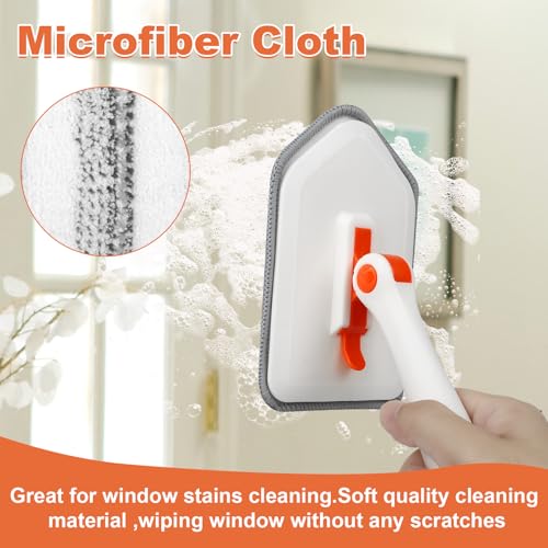 Long Handled Scrub Brush for Shower，3-in-1 Cleaning Brushes with 3 Different Function Cleaning Heads Brush for Shower Cleaning Bathroom Kitchen Walls Tub Tile - color: Orange