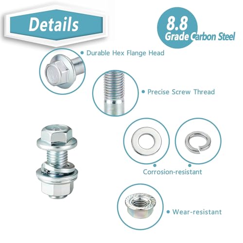 Kadrick 500Pcs Flange Hex Bolts and Nuts Kit,M6 x1.0 （M8 x1.25 M10-1.25 Available） (12mm to 35mm) Metric Bolt Assortment,Alloy Steel Class 8.8 Zinc Plated - size: 500Pcs M6 FLANGE HEX Zinc